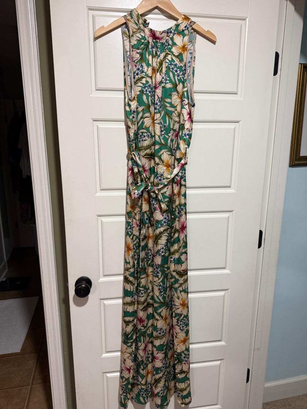 Zara Green Floral Halter Wide-Leg Jumpsuit - Picture 3 of 8